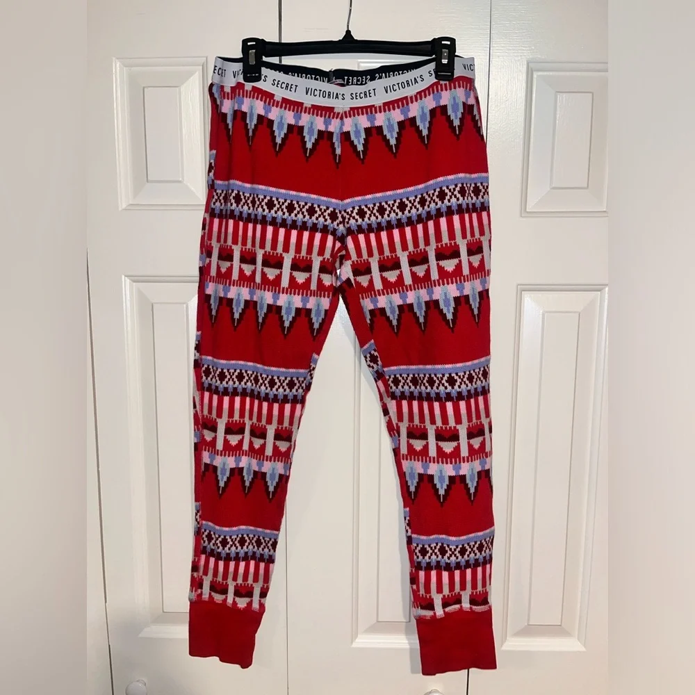 Victoria’s Secret Red Colorful Fair Isle Knit Sweater Leggings Pajama Pants‎